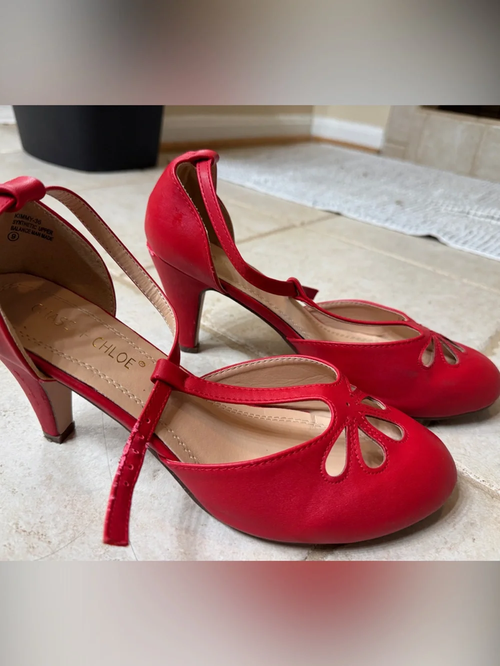 Chase + Chloe Red T-Strap Cutout Heels